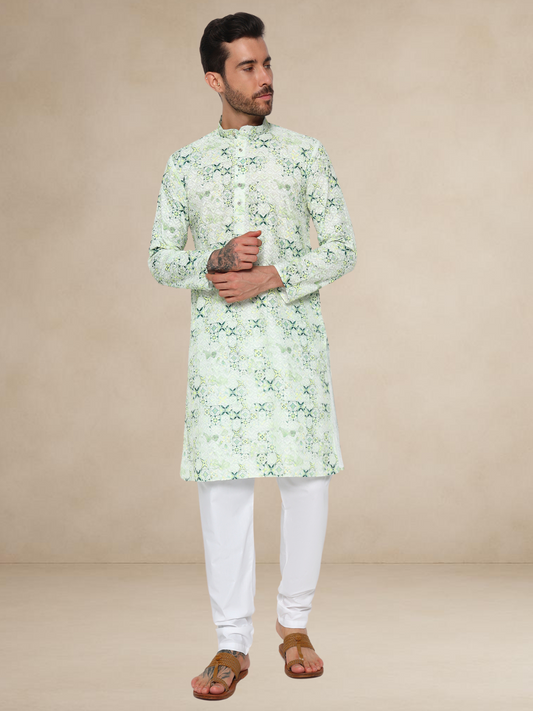 Mint Green Mehndi Kurta Pyjama Set for Men