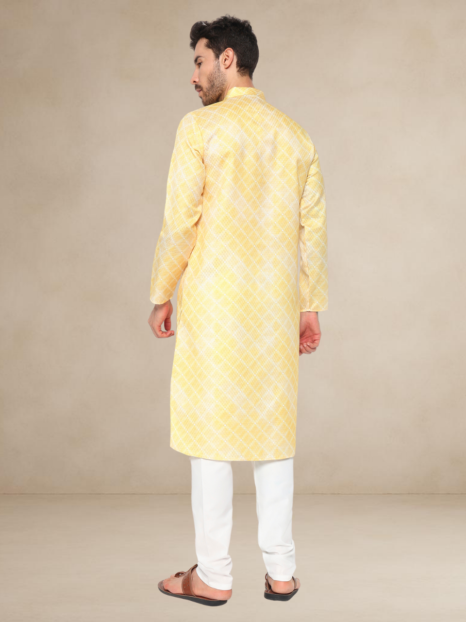 Printed Haldi Kurta Pyjama Set for Men 2XL Mustard