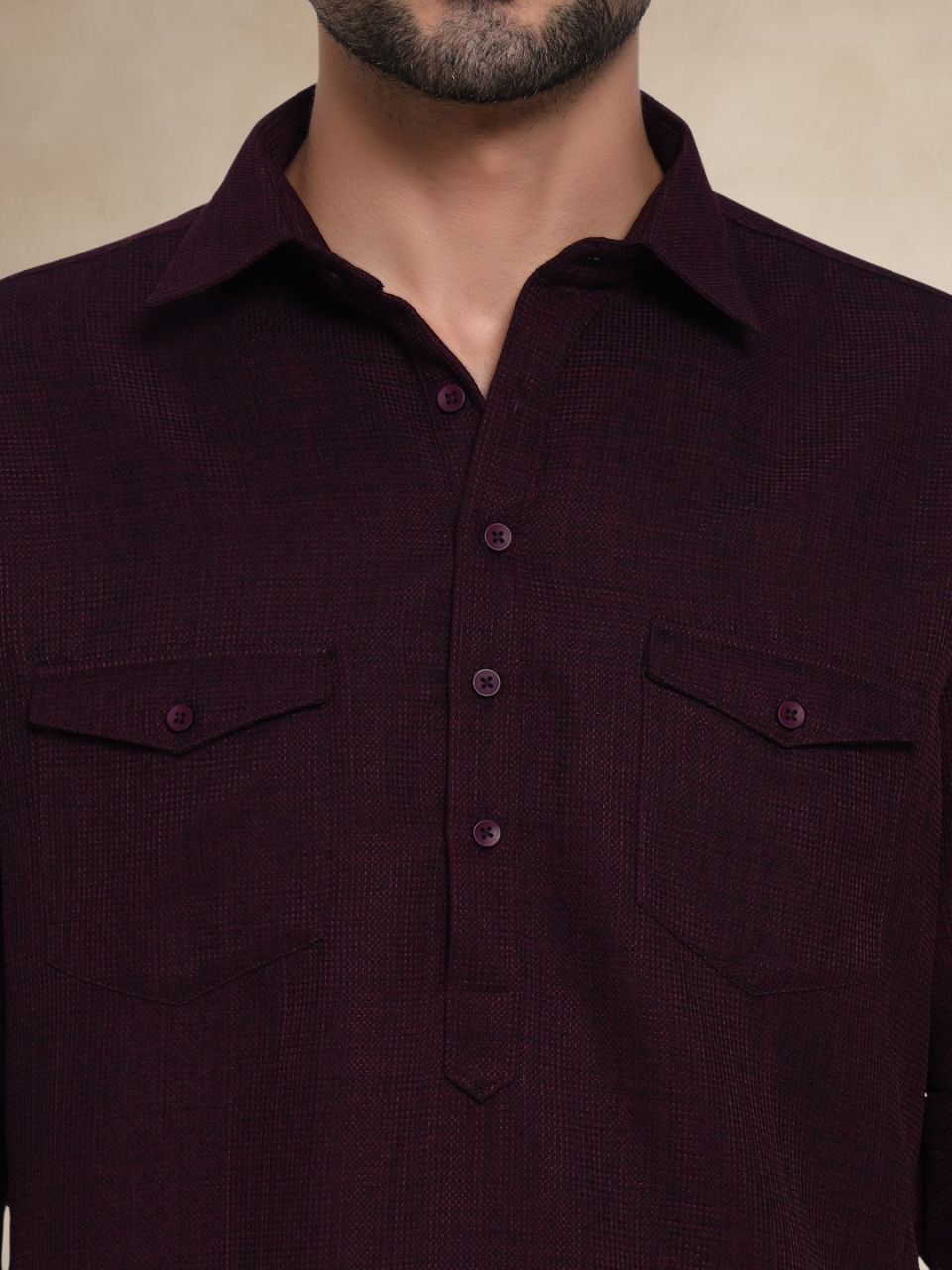 Textured Utility Pathani Suit Wine