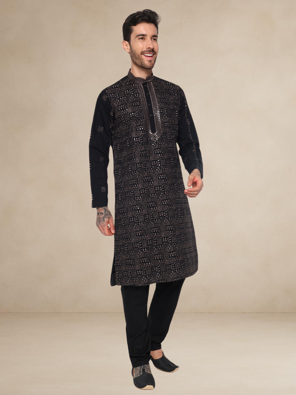 Black Embroidered Kurta Pyjama Set