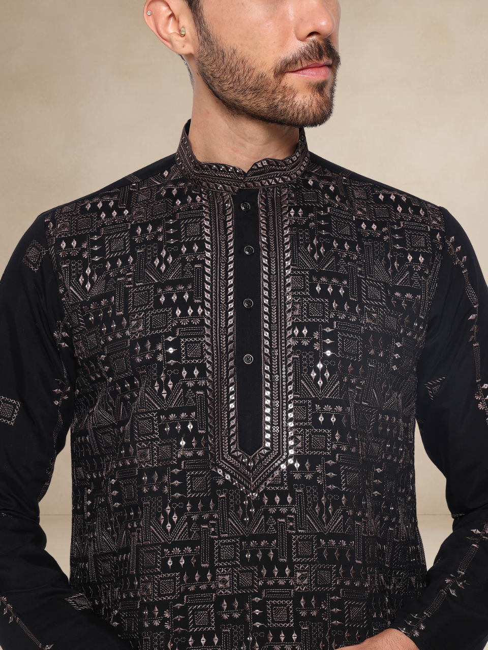 Black Embroidered Kurta Pyjama Set