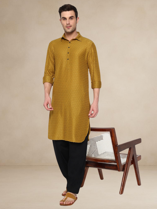 Printed Yellow Pathani Suit