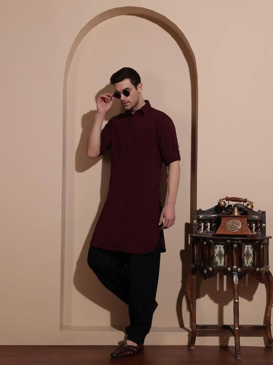 Wine Colour Pathani Suit