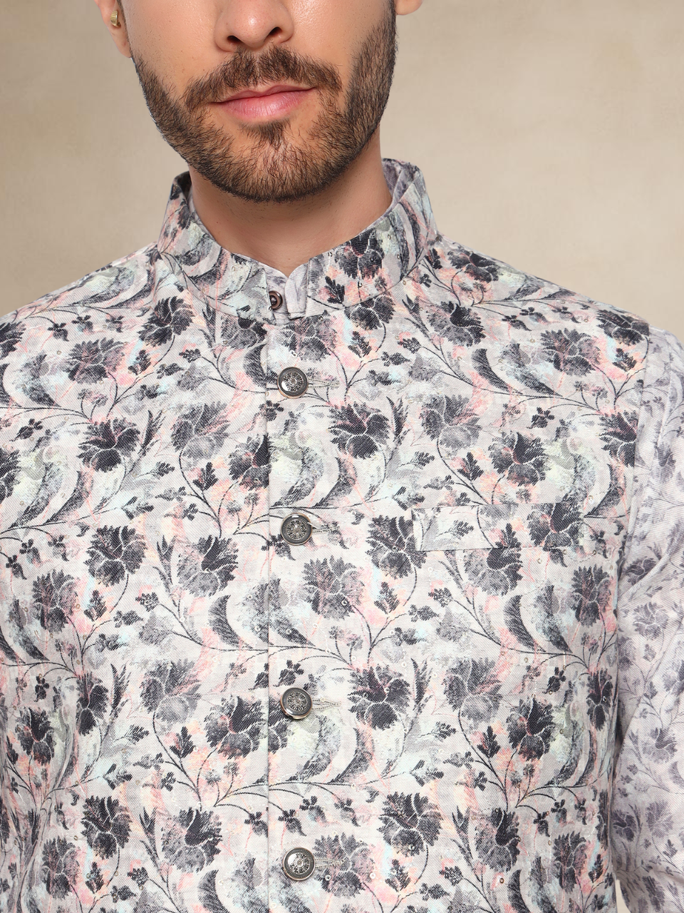 Anthra Colour Printed Kurta Pyjama with Matching Nehru Jacket